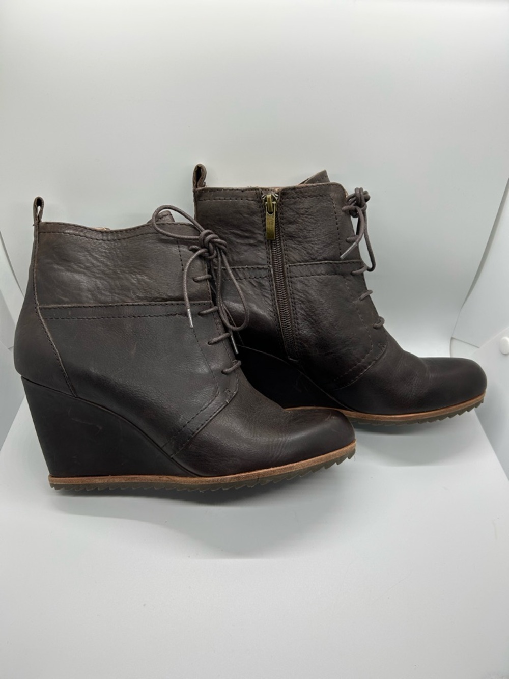 Biala Women's Size EU 39 Dark Brown Leather Wedge Boots